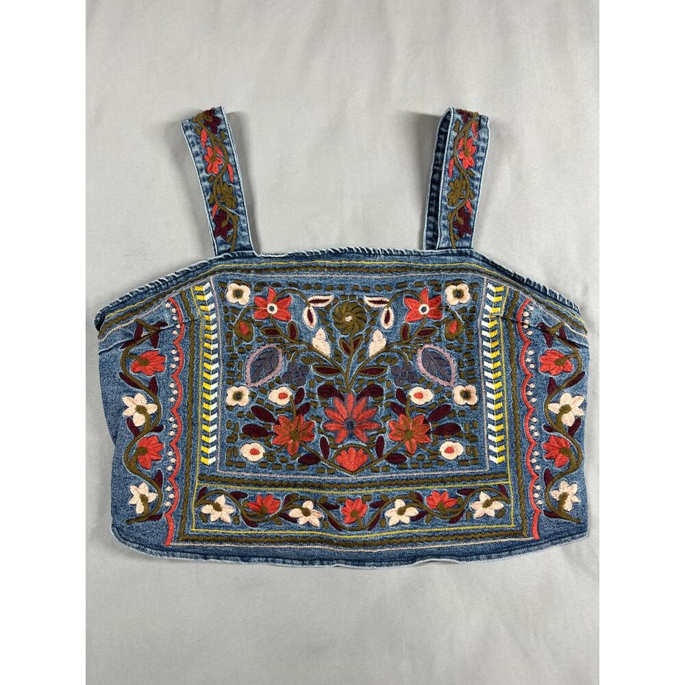 Arula Denim Embroidery Womens Top Size* Medium (Check Measurements) Hippie Boho